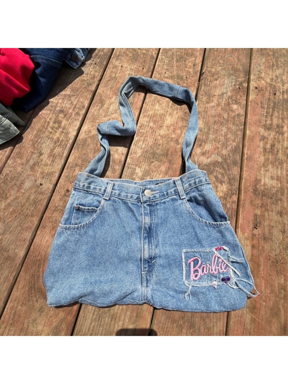 Y2K Barbie Denim Tote Bag With Embroidered Patchs